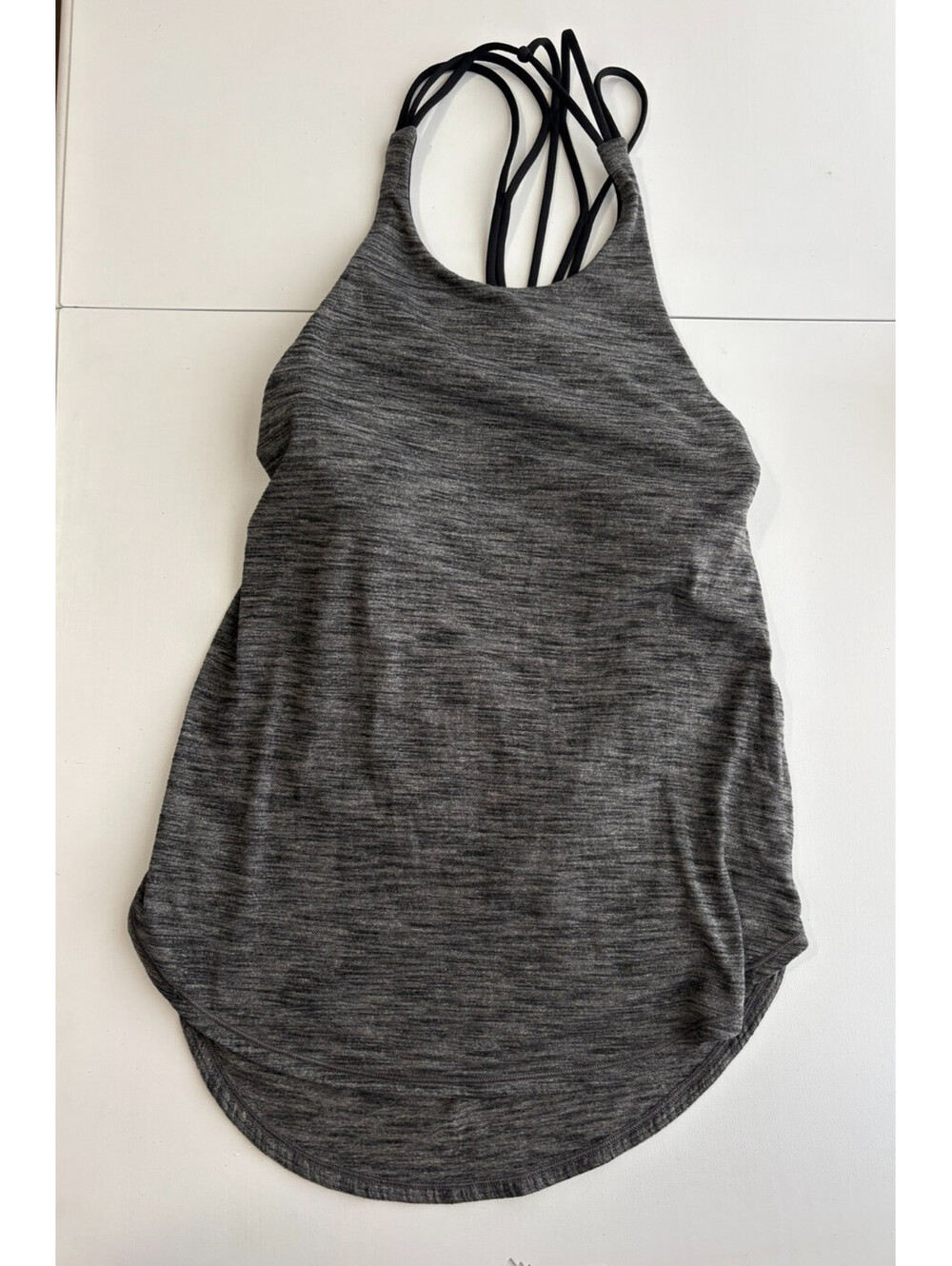 Lululemon Raise The Barre Tank Open Back Heathered Black Top Strappy size 4